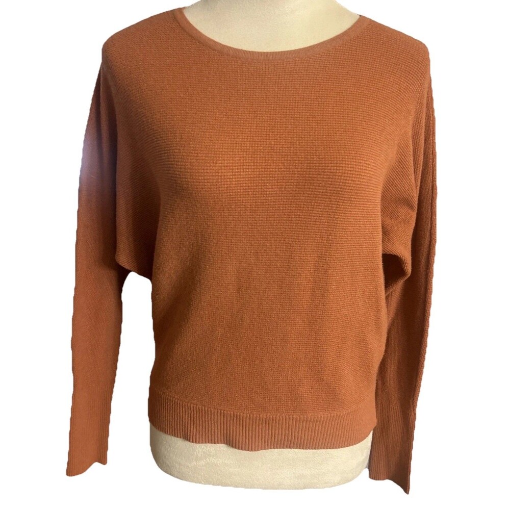 T Tahari Knit Sweater Dolman Sleeves Crop Burnt Orange Pullover Casual Sz S ?